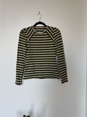 Boden Olive Green & White Striped Long-Sleeve Tee